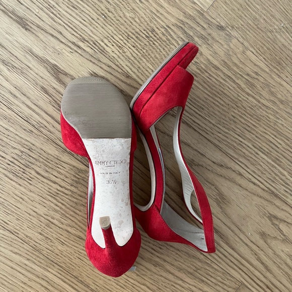 Gently used Jimmy Choo Red Suede T strap heels - Picture 5 of 15